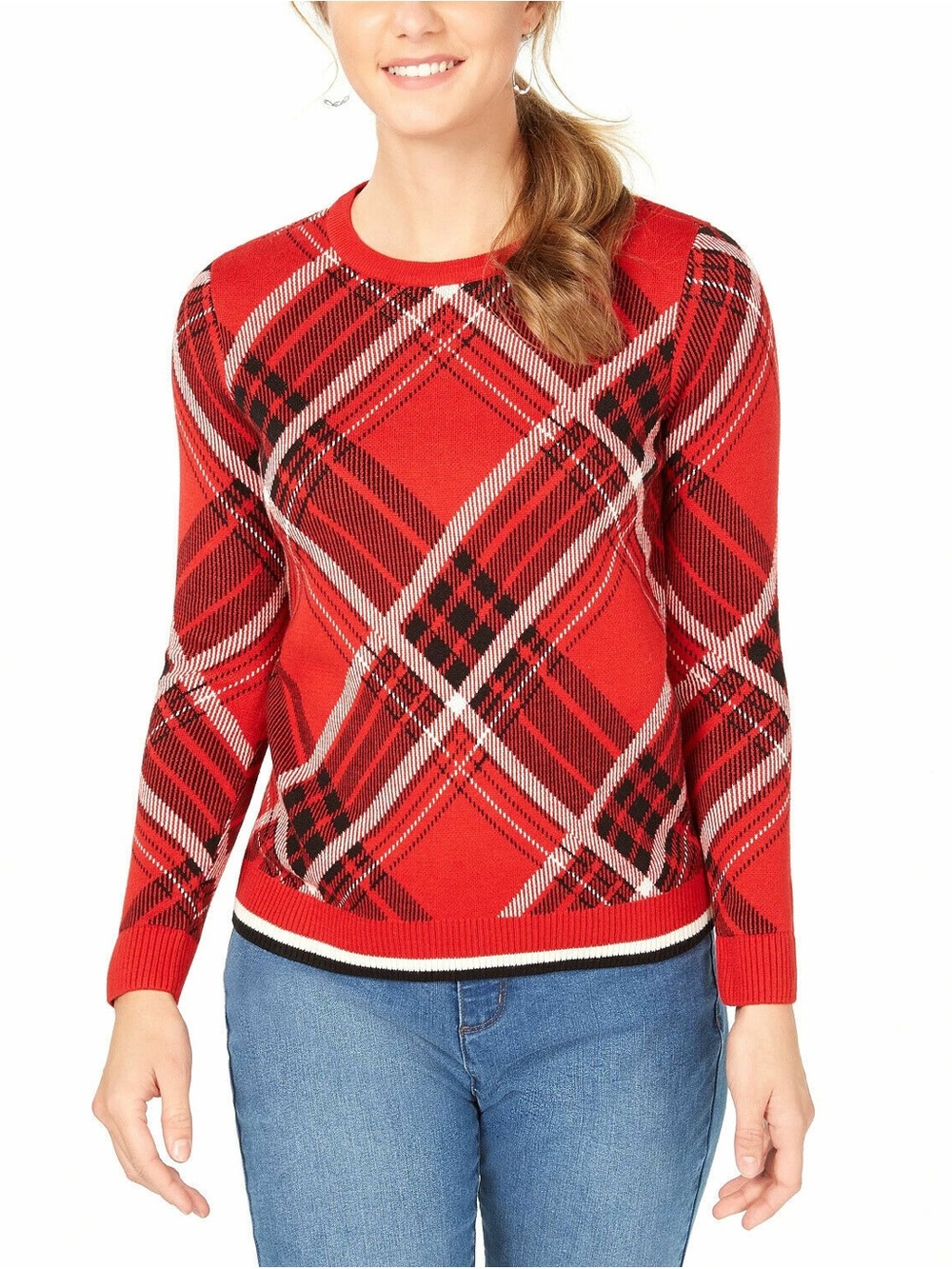 Charter Club Sweater Plaid Pullover - Ravishing Red Cambo Size Petite Small